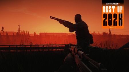 Escape from Tarkov screenshot of a player holding a gun from the first person perspective with another man holding a weapon in front of him