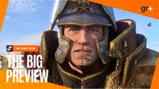 Emperor Karl Franz from Total War: Warhammer 3's Immortal Empires campaign, staring head-on in full armor