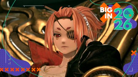 A character from Code Vein 2 with an eyepatch framed with GamesRadar+ Big in 2026 decorations